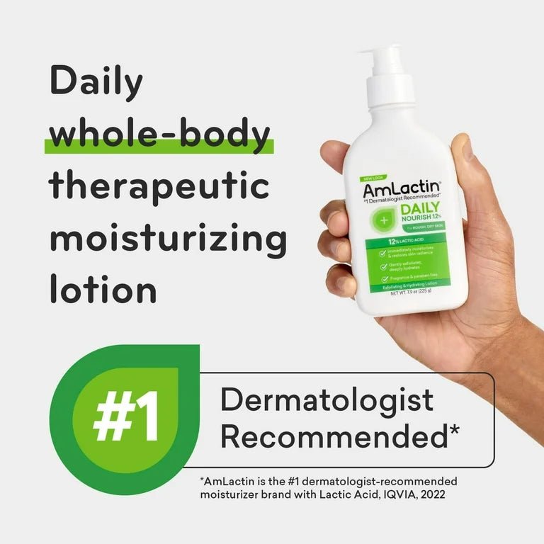 AmLactin Daily Nourish 12% Lactic Acid Exfoliating and Hydrating Lotion 255g — #1 Dermatologist Recommended