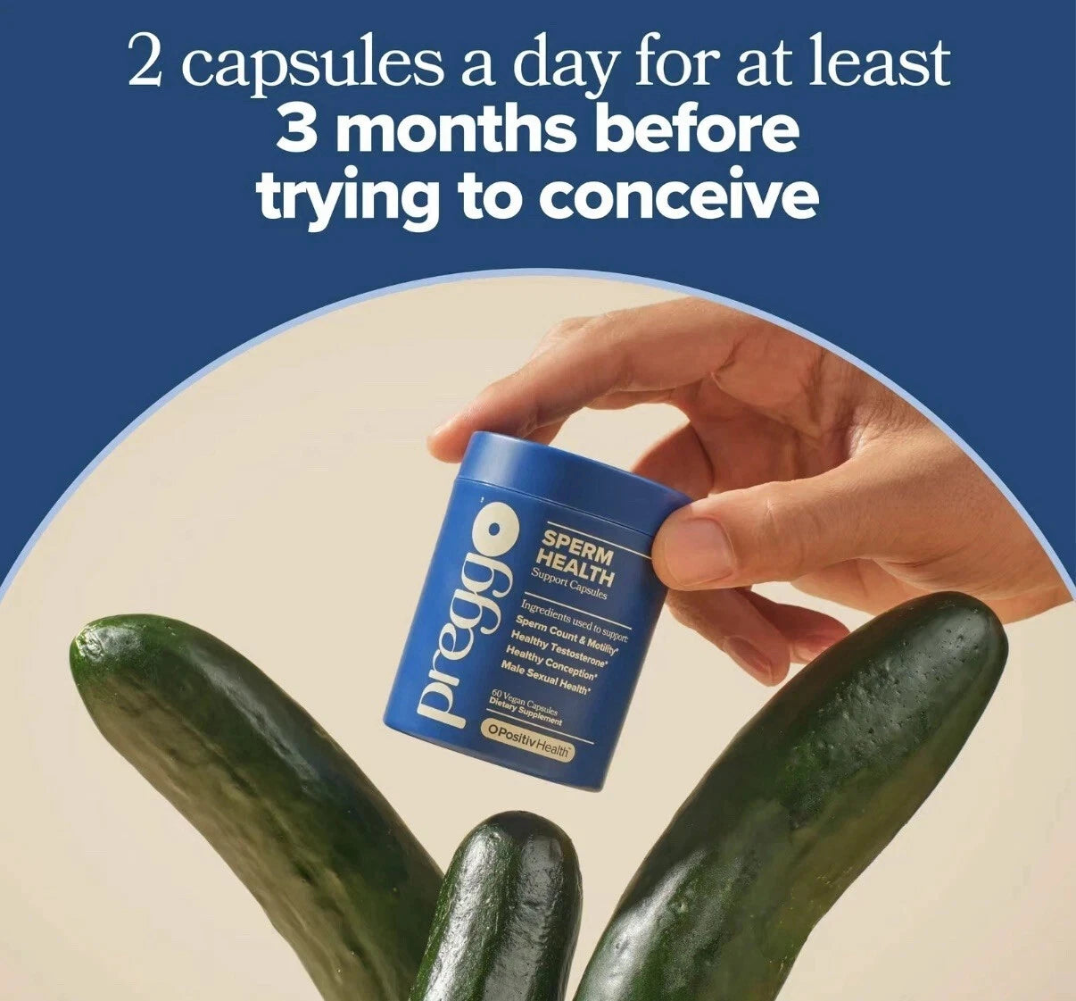 PREGGO O-Positive – Sperm Health Support – 60 Capsules | Male Fertility, Motility & Testosterone