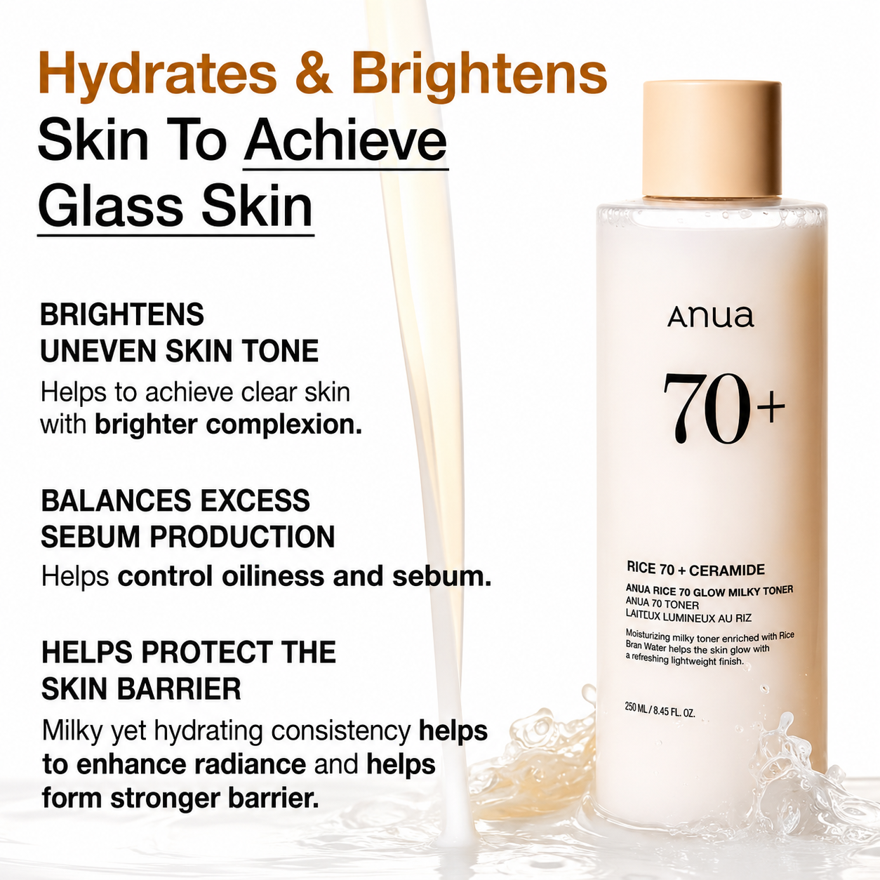 Anua Rice 70 + Ceramide Glow Milky Toner 250ml