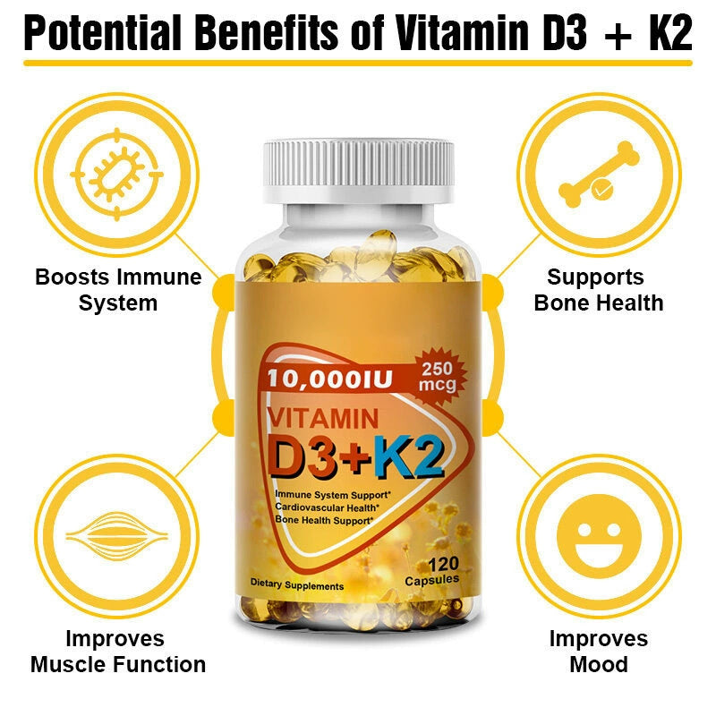 Vitamin D3+K2 10,000IU Supplement 120 capsules