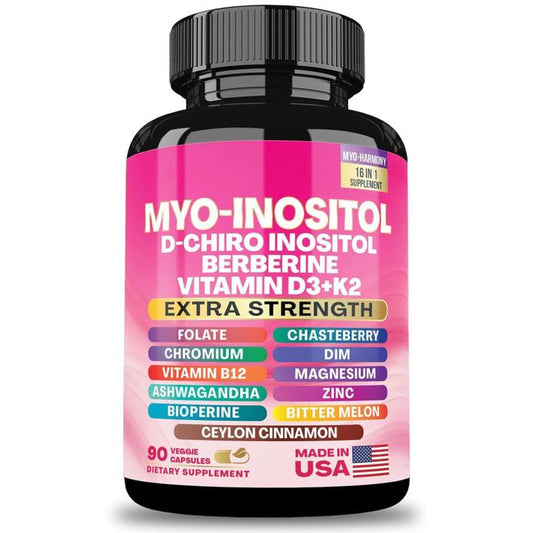 16-in-1 Myo-Inositol Blend Supplement PCOS Support Formula (90 Capsules) – PCOS, Hormonal Balance & Fertility Support
