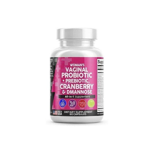Probiotics Women's Vaginal Probiotic + Prebiotic, Cranberry & D-Mannose – Intimate Health, pH Balance, UTI & Yeast Support – 60 Capsules