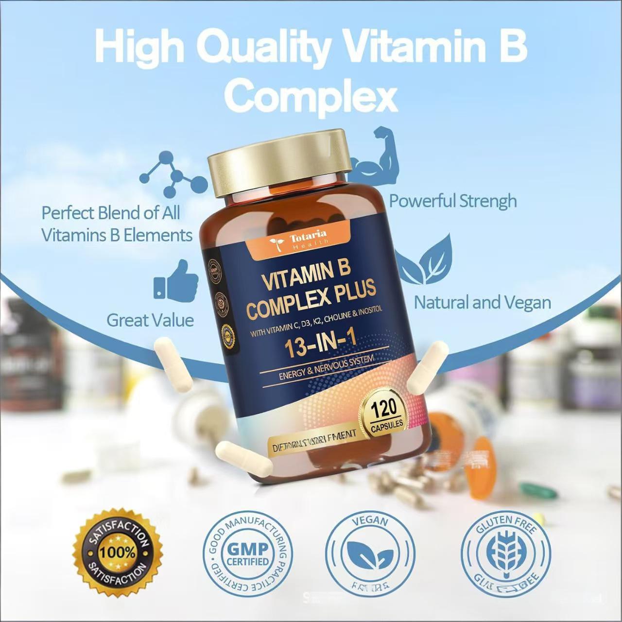 VITAMIN B COMPLEX PLUS WITH VITAMIN C, D3, K2, CHOLINE & INOSITOL 13-IN-1 (120 Capsule)