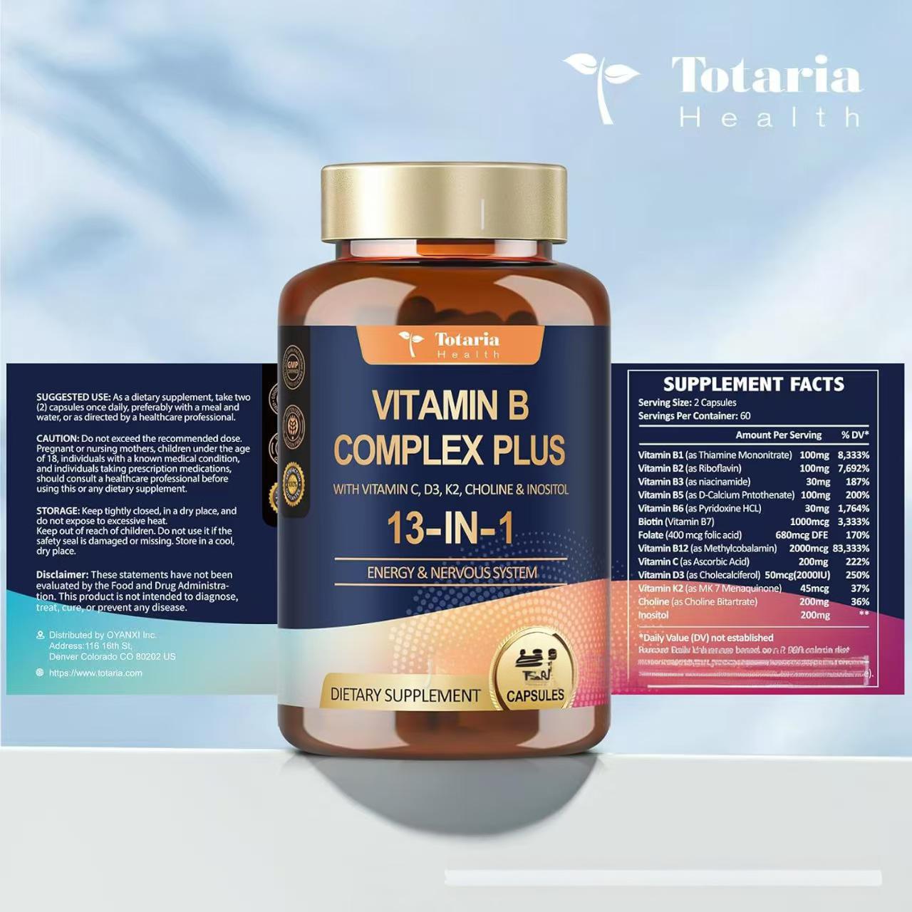VITAMIN B COMPLEX PLUS WITH VITAMIN C, D3, K2, CHOLINE & INOSITOL 13-IN-1 (120 Capsule)