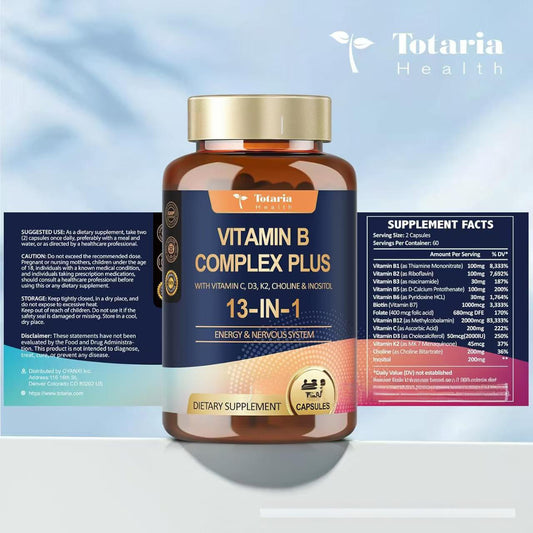 VITAMIN B COMPLEX PLUS WITH VITAMIN C, D3, K2, CHOLINE & INOSITOL 13-IN-1 (120 Capsule)