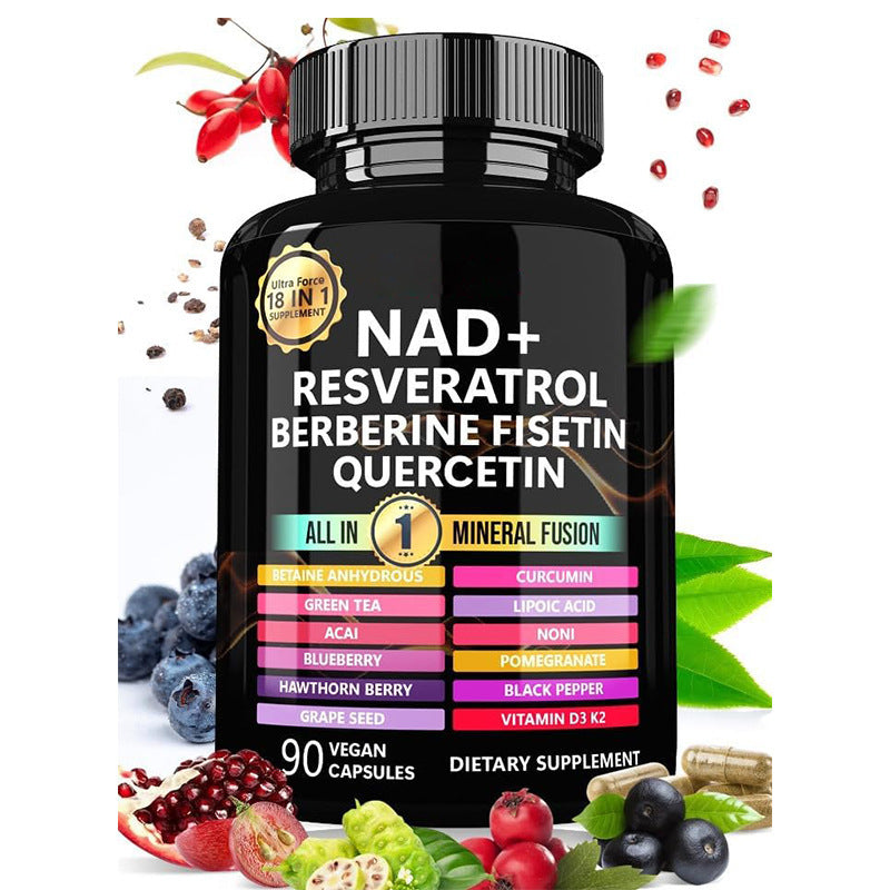 NAD+ Resveratrol Berberine Fisetin Quercetin Supplement Blend (90 capsules)